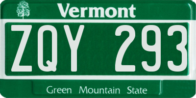 VT license plate ZQY293