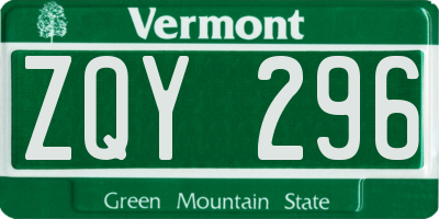 VT license plate ZQY296
