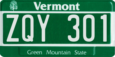 VT license plate ZQY301