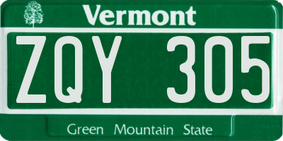 VT license plate ZQY305