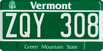 VT license plate ZQY308