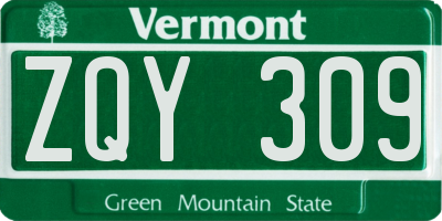 VT license plate ZQY309