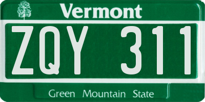 VT license plate ZQY311