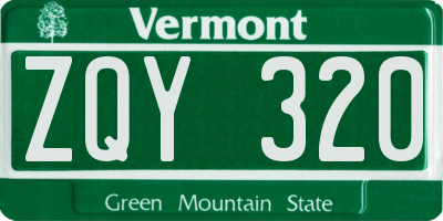 VT license plate ZQY320