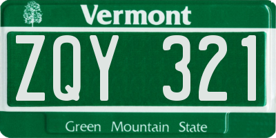 VT license plate ZQY321