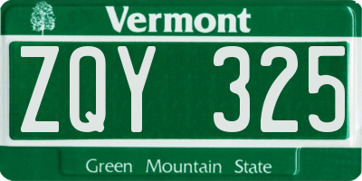VT license plate ZQY325