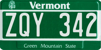 VT license plate ZQY342