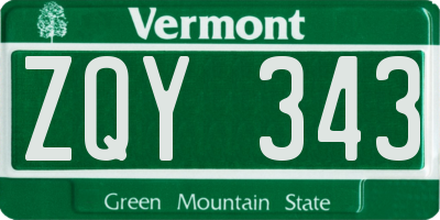 VT license plate ZQY343