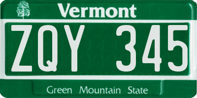 VT license plate ZQY345