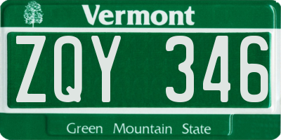 VT license plate ZQY346
