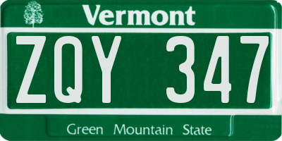 VT license plate ZQY347