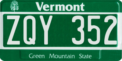 VT license plate ZQY352