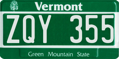 VT license plate ZQY355