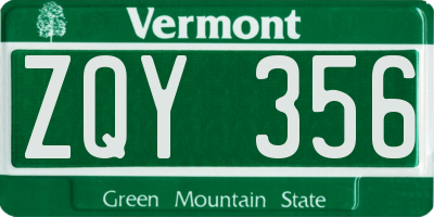 VT license plate ZQY356