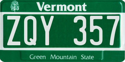 VT license plate ZQY357