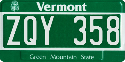 VT license plate ZQY358