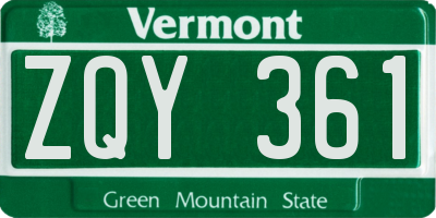 VT license plate ZQY361