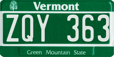 VT license plate ZQY363