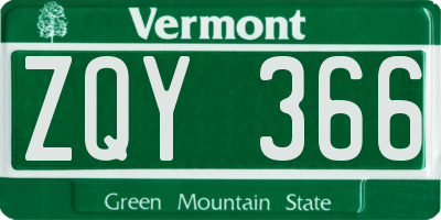 VT license plate ZQY366