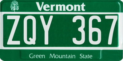 VT license plate ZQY367