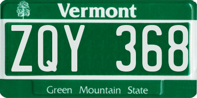 VT license plate ZQY368