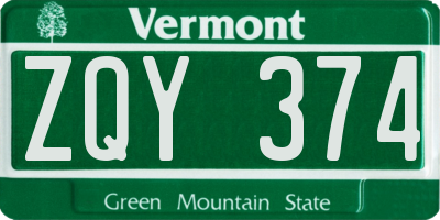 VT license plate ZQY374