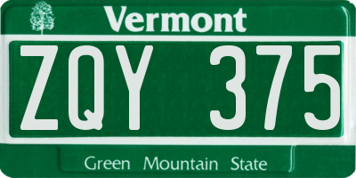 VT license plate ZQY375