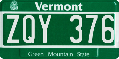 VT license plate ZQY376