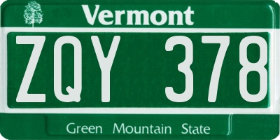 VT license plate ZQY378
