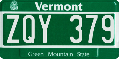 VT license plate ZQY379