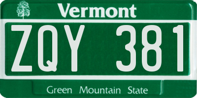 VT license plate ZQY381