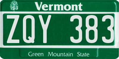 VT license plate ZQY383
