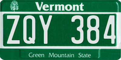 VT license plate ZQY384