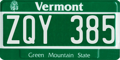 VT license plate ZQY385