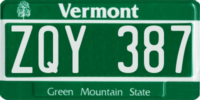 VT license plate ZQY387