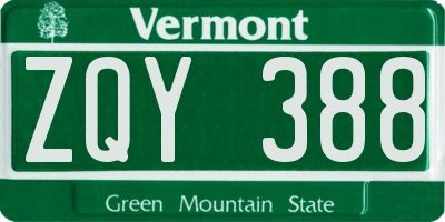 VT license plate ZQY388