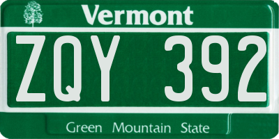 VT license plate ZQY392