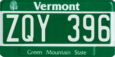 VT license plate ZQY396