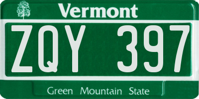 VT license plate ZQY397
