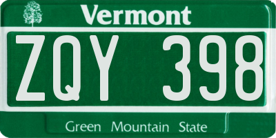VT license plate ZQY398