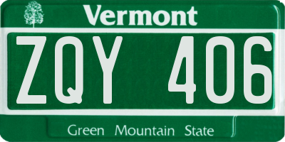 VT license plate ZQY406