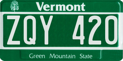 VT license plate ZQY420