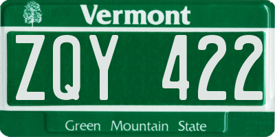 VT license plate ZQY422