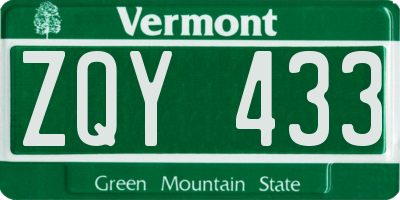 VT license plate ZQY433
