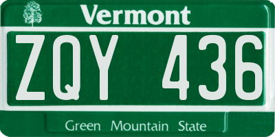 VT license plate ZQY436