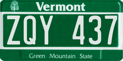 VT license plate ZQY437