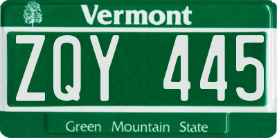 VT license plate ZQY445