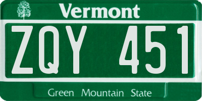 VT license plate ZQY451