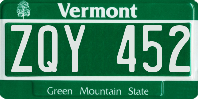 VT license plate ZQY452