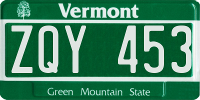 VT license plate ZQY453